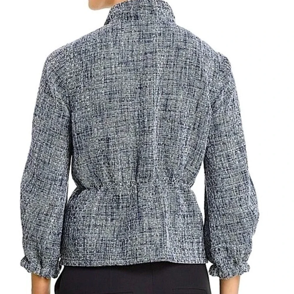 DONNA KARAN BLACK LABEL Tweed Peplum Jacket Zip Up Navy Blue‎ Medium